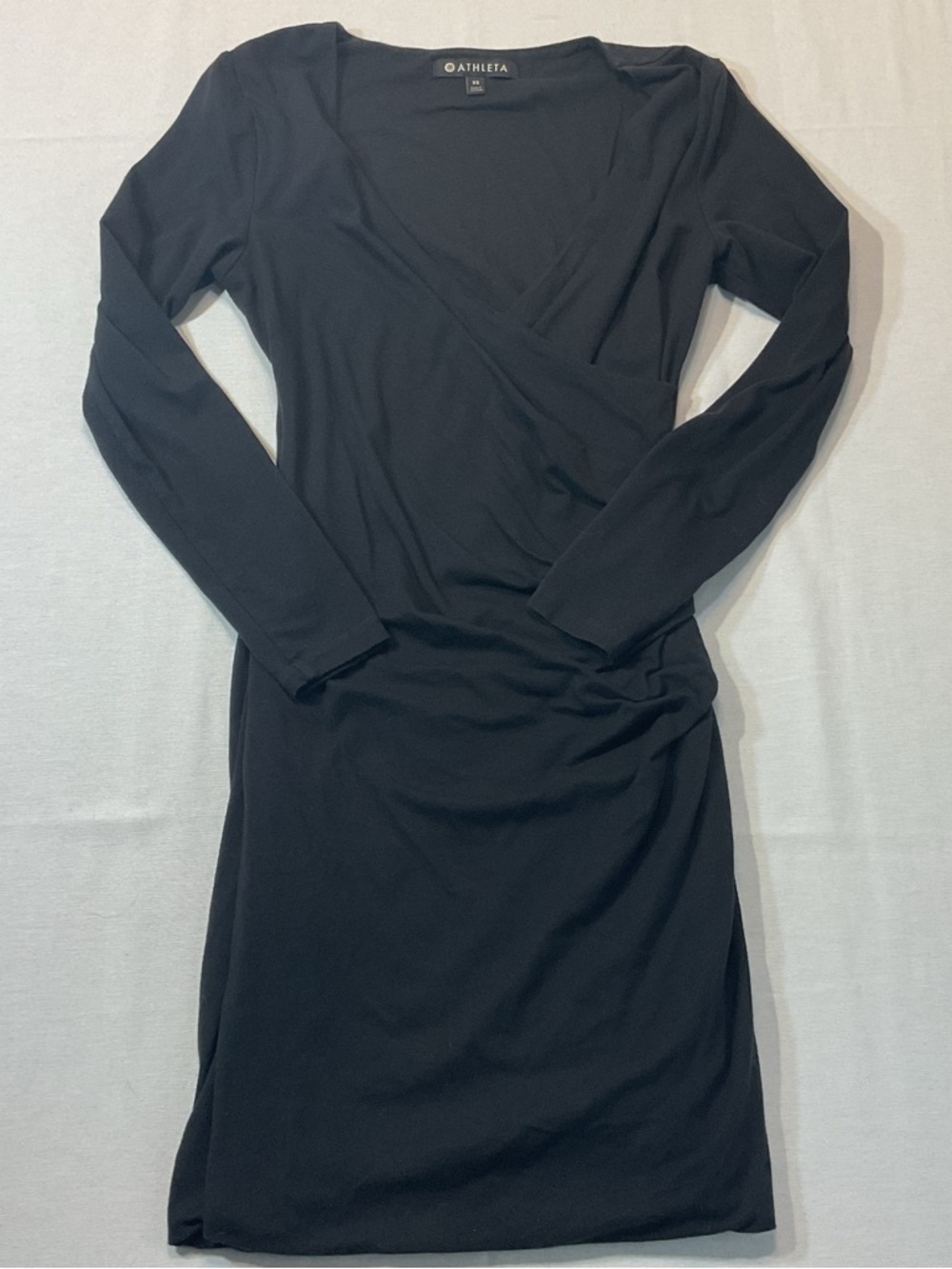 Athleta Wilder Long-Sleeve‎ Black Faux Wrap Dress Size XS, Business Cocktail